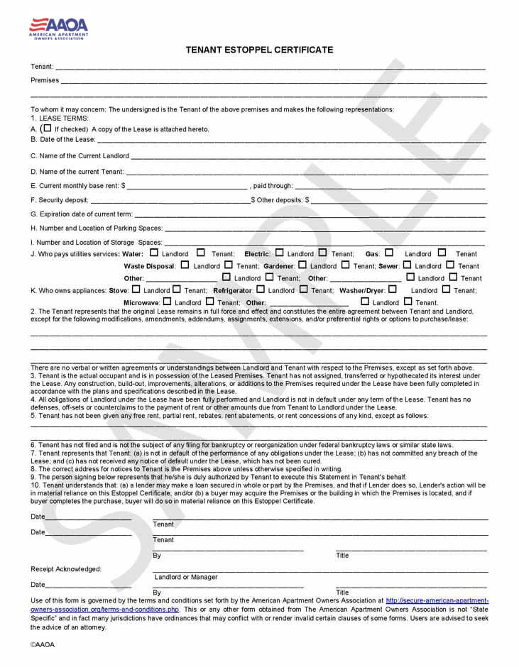 Tenant Estoppel Certificate (Statement of Tenancy)